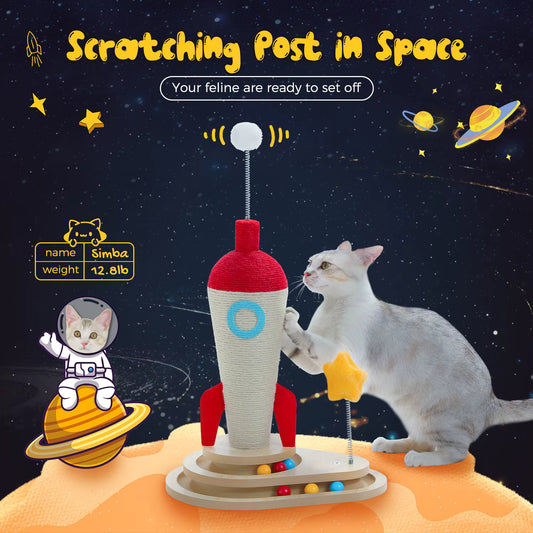 Poste à Gratter pour Chat Fusée Espace – Arbre à Chat Design Spatial – Poteau à Griffer avec Plateforme – Accessoire pour Chat d’Intérieur