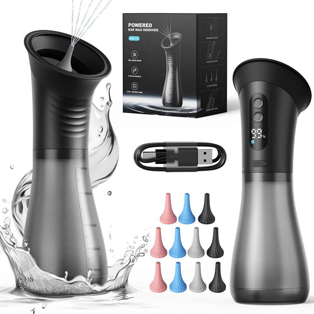 Système Électrique de Nettoyage des Oreilles – Irrigateur Auriculaire Rechargeable avec 3 Réglages de Pression – Élimination du Cérumen par Rinçage à Eau