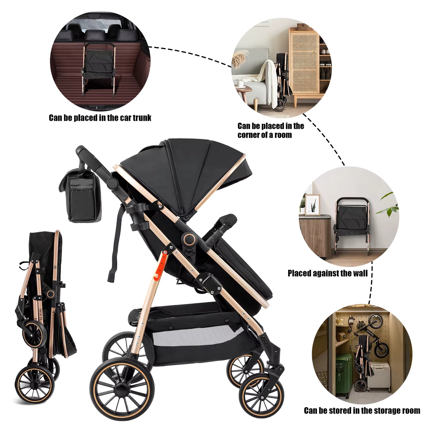 Poussette Bébé 3 Modes avec Siège Réversible – Système de Voyage Pliable – Dossier 180° – Suspension Anti-Chocs