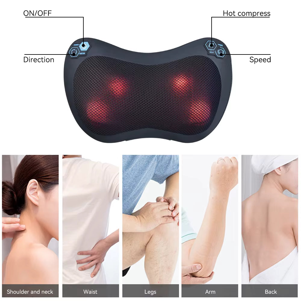 Masseur cervical électrique avec chaleur – Coussin de massage du cou à vibration et pétrissage profond – Épaules et corps