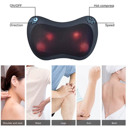 Coussin de massage cervical électrique chauffant à pétrissage