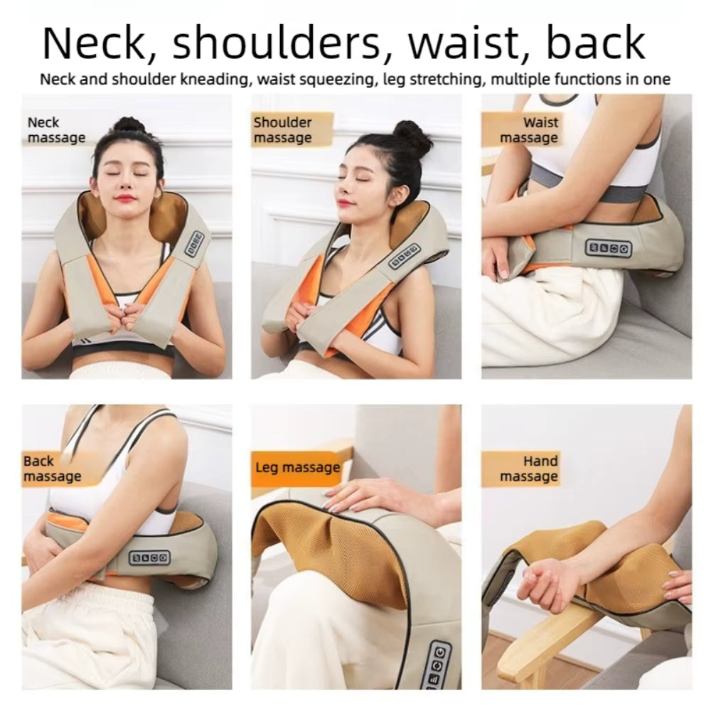 Masseur Cervical Chauffant Shiatsu Électrique – Châle de Massage Cou et Épaules – Massage à Pétrissage Profond – Utilisation Maison et Voiture