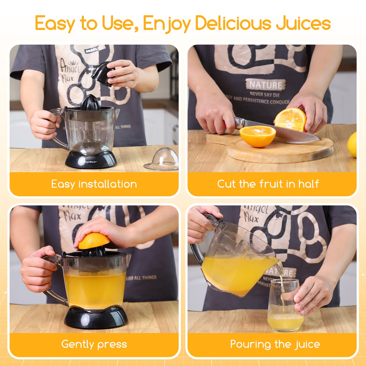 Presse-Agrumes Électrique 700ml – Extracteur de Jus Automatique, Bec Anti-Goutte, Sans BPA, 2 Cônes Interchangeables, Facile à Nettoyer