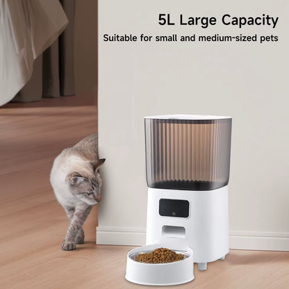 Mangeoire Automatique Connectée pour Chat et Chien 5L – Distributeur de Nourriture Intelligent WiFi avec Caméra – Acier Inoxydable