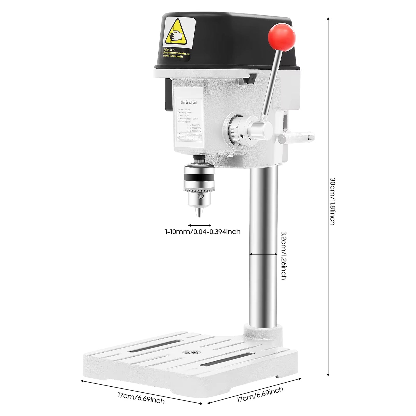 Mini perceuse d’établi 340W réglable 3 vitesses, perceuse de précision sur table, outil électrique portable pour bois, métal et bricolage