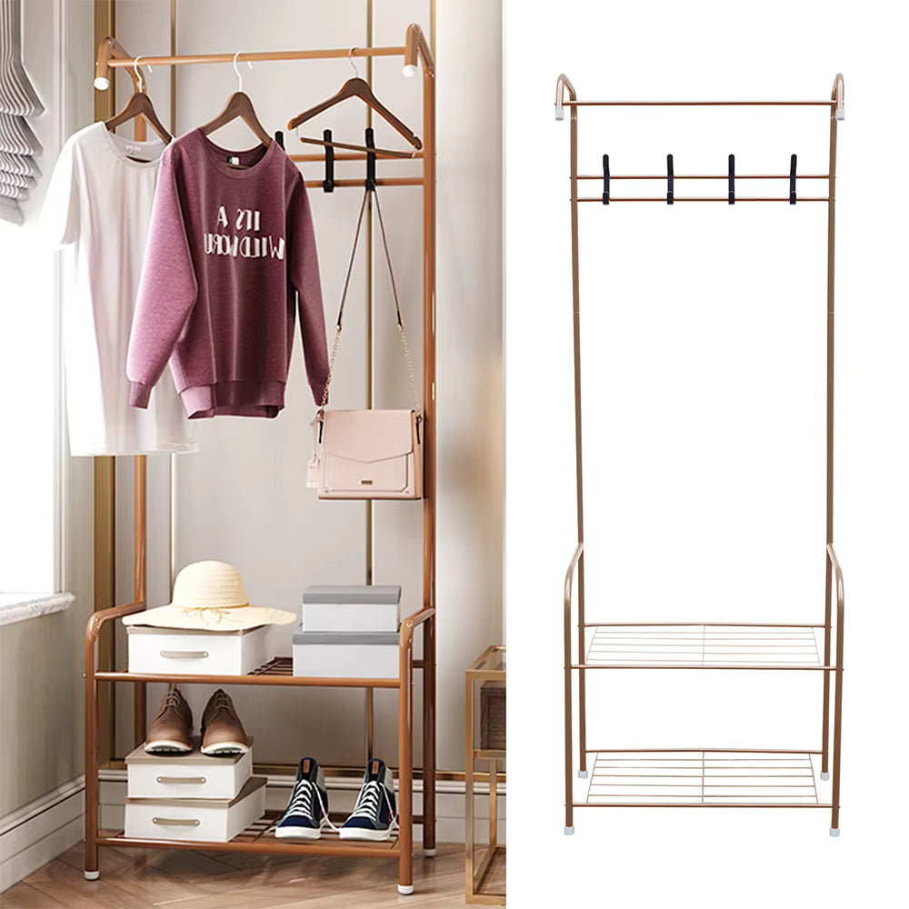 Porte-manteau 57 cm avec étagère à chaussures café