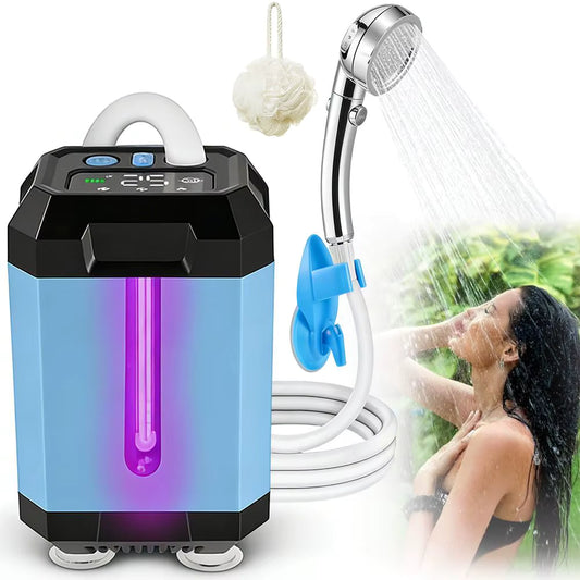 Douche de Camping Portable Rechargeable 5400 mAh – Pompe USB Haute Pression – Camping, Plage & Van