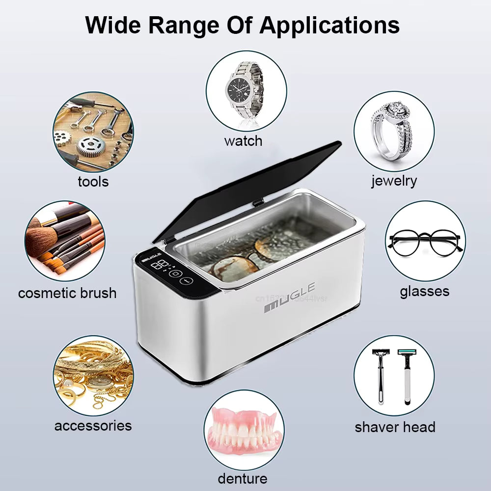 Nettoyeur à ultrasons 46KHz compact – Machine de nettoyage pour bijoux, lunettes, montres, appareil haute fréquence design moderne
