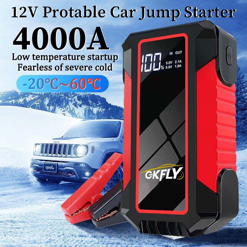Démarreur de Voiture 4000A GKFLY 18000mAh Booster Batterie Portable 12V Diesel Essence Chargeur USB LED