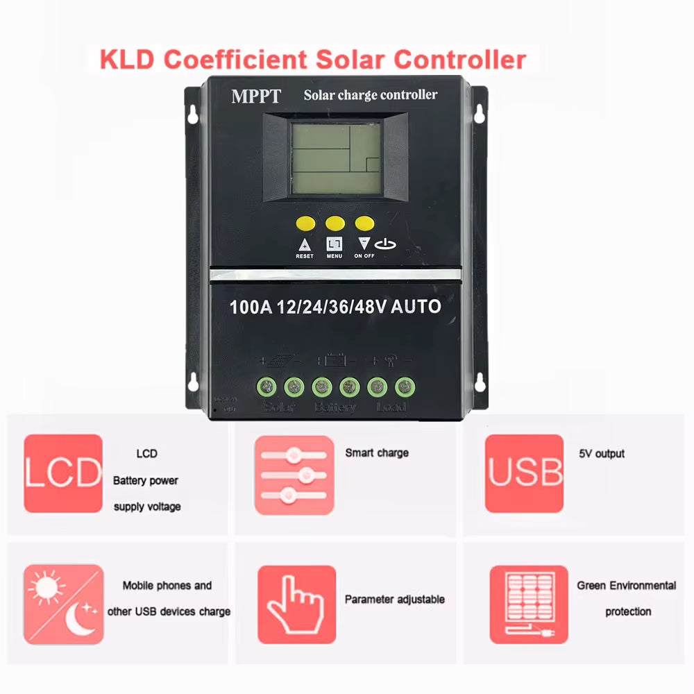 Régulateur de Charge Solaire MPPT 12V-48V 40A/60A/80A/100A – Contrôleur PV avec Double USB