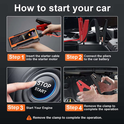 Démarreur de Batterie Portable 4000A 4 en 1 avec Compresseur 150 PSI – Booster Voiture USB – Gonfleur Pneus Auto & Moto