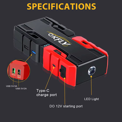Booster Batterie Voiture 12V 3000A/4000A – Démarreur Portable Rechargeable USB-C & LED – Auto, Moto & SUV