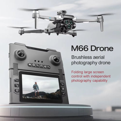 Dron Plegable M66 2026 HD FPV 5G con Cámara, Mando con Pantalla y Motor Brushless – Cuadricóptero RC Negro