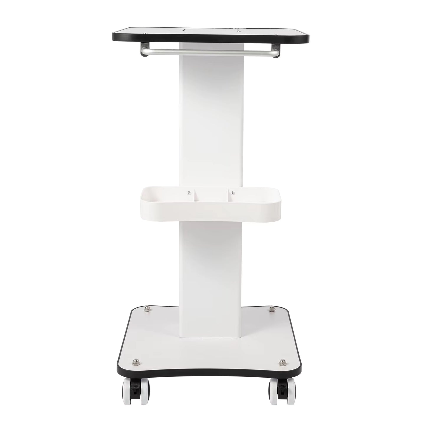 Chariot de Beauté Multifonction à Roulettes 360° – 4 Roues Verrouillables, Support Appareil Esthétique, Table Mobile Salon, Blanc