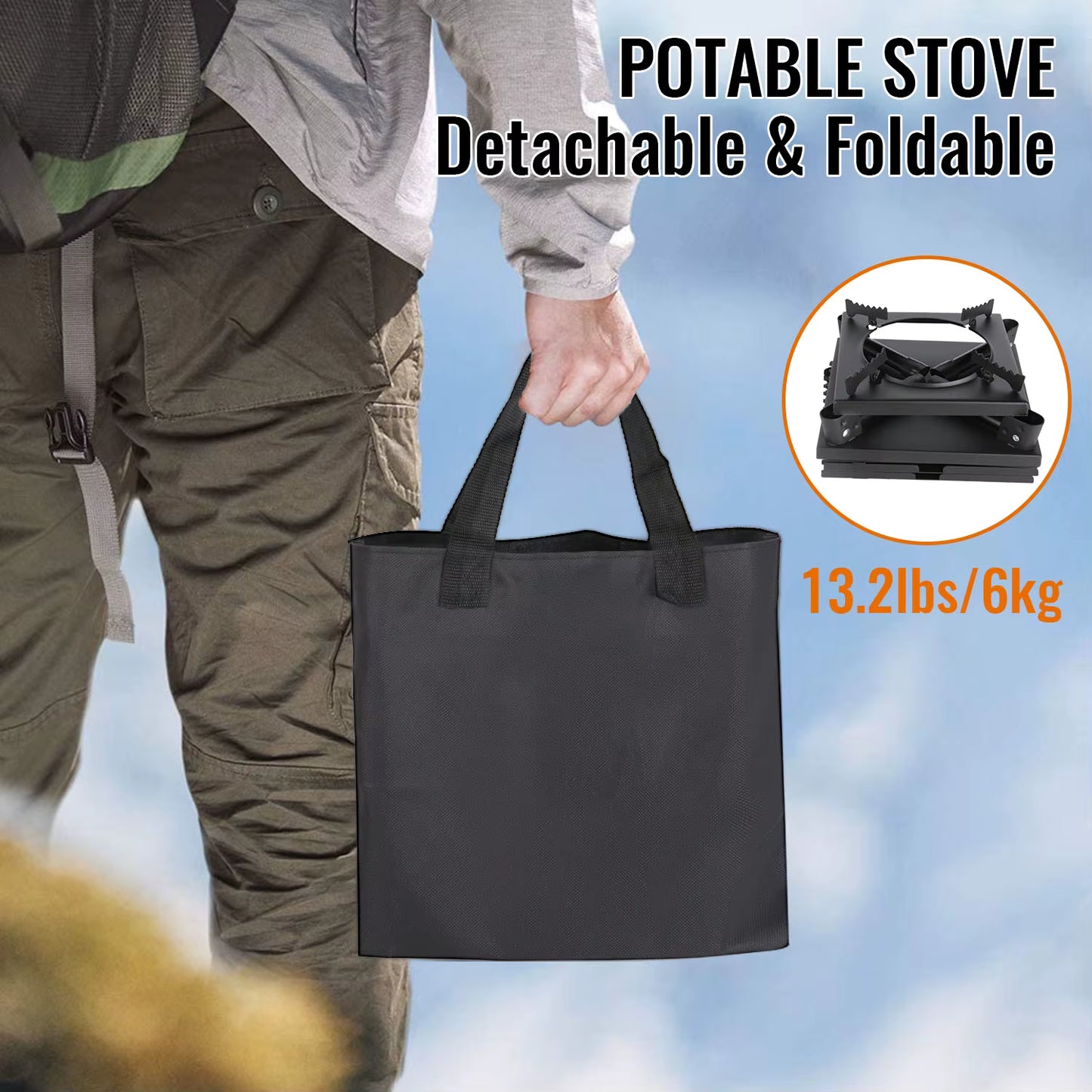 Poêle à Bois Portable Pliable pour Camping et Randonnée – Réchaud Extérieur avec Sac de Transport et Gants – Cuisine Plein Air