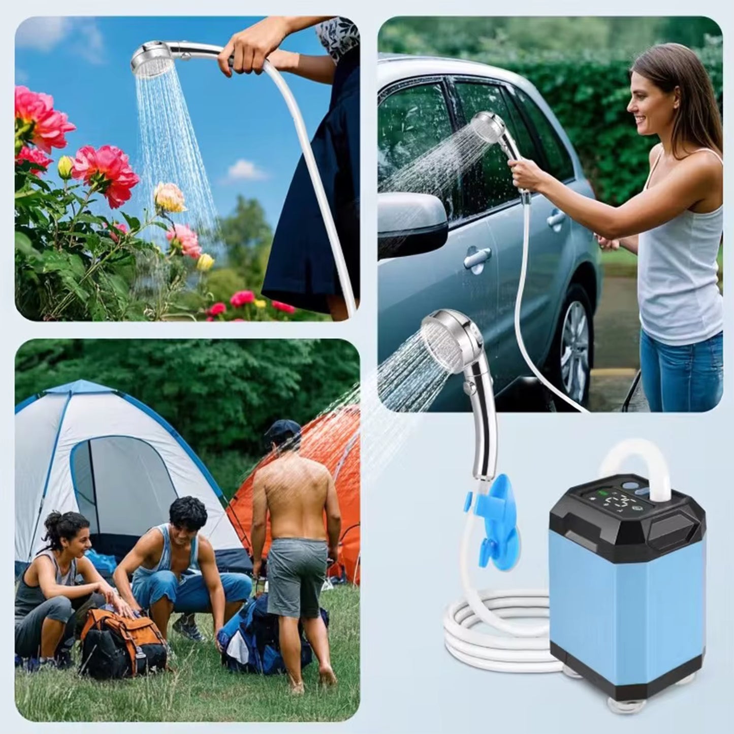 Douche de Camping Portable Rechargeable 5400 mAh – Pompe USB Haute Pression – Camping, Plage & Van