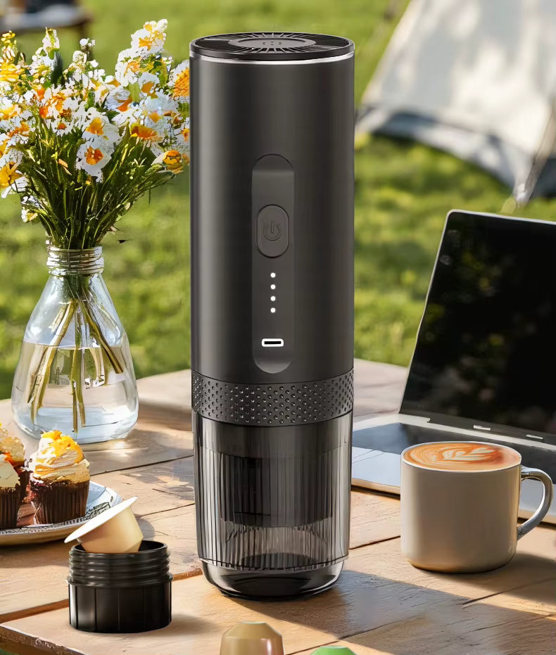 Machine à Café Portable Sans Fil – Cafetière Rechargeable USB-C 2 en 1 Capsules & Café Moulu, 20 Bars Pression, Idéale Voyage Camping Voiture