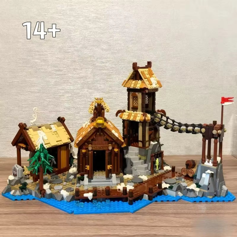 Blocs de Construction – Village Viking Médiéval | Maquette Décorative en Briques | Set Collector Adulte