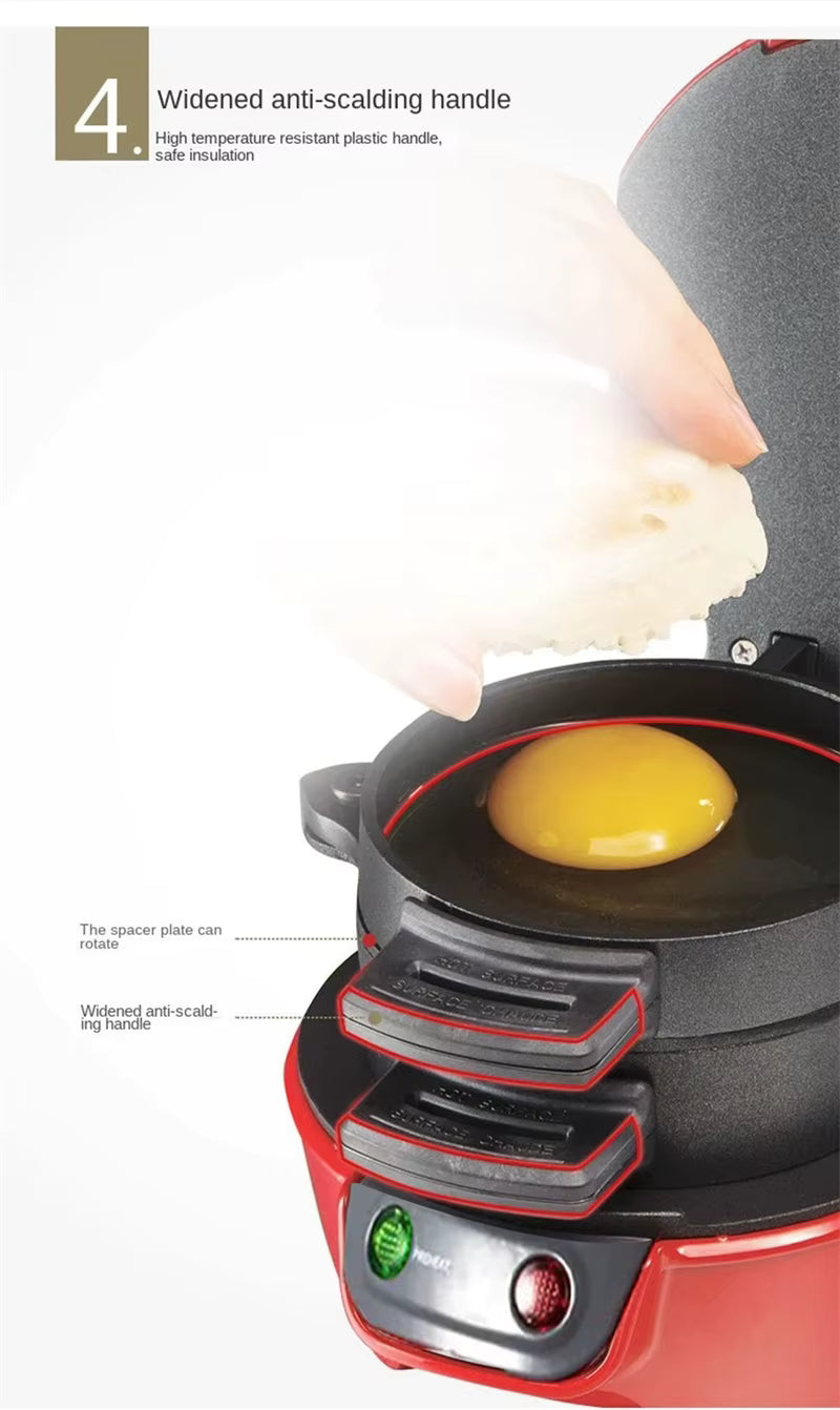 Machine à Hamburgers Multifonctionnelle Électrique 220V Mini Appareil Petit Déjeuner Antiadhésif Rouge Compact