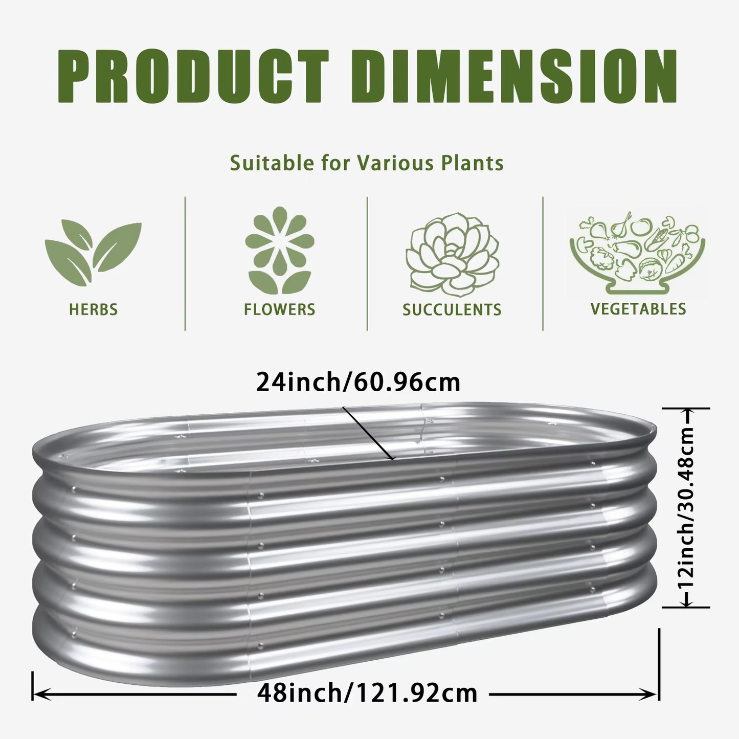 Jardinière Surélevée en Métal Galvanisé – Bac à Plantes Ovale pour Jardin, Légumes et Fleurs
