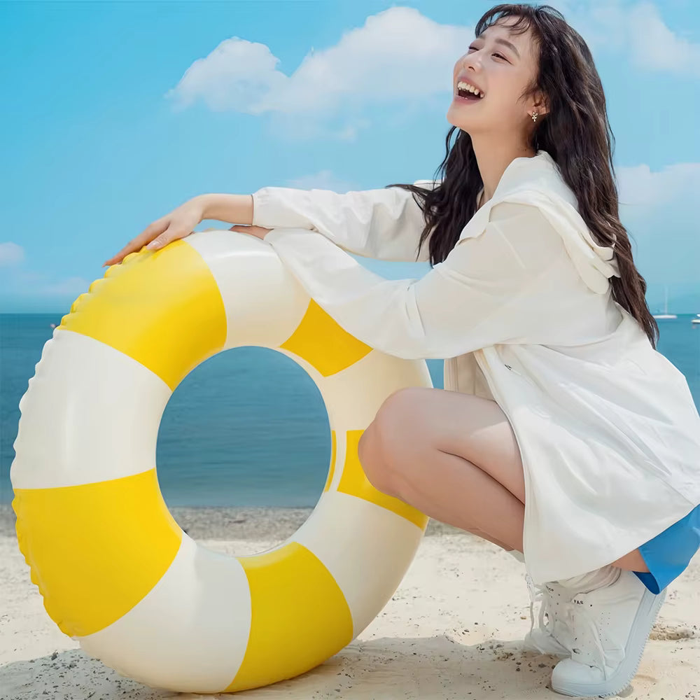 Bouée Gonflable Adulte 75 cm Anneau de Natation Piscine Plage Été Flotteur Jaune Blanc Résistant