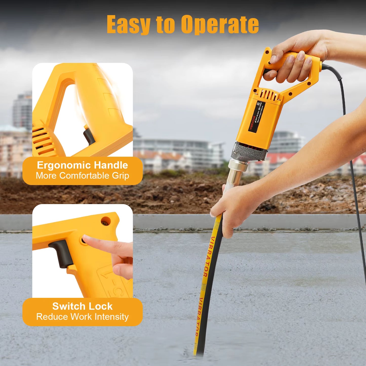 Vibreur à Béton Électrique Portable 1300W – Aiguille Vibrante 2 m, Outil Vibrant Béton Sans Fil, Élimination Bulles Air, Compact et Puissant
