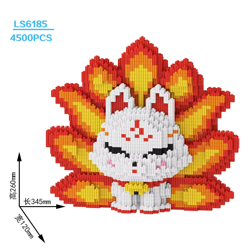 Figurine Renard à Neuf Queues en Blocs de Construction – Modèle Créature Fantastique à Assembler – Jeu Créatif Enfant Adulte – Décoration Originale
