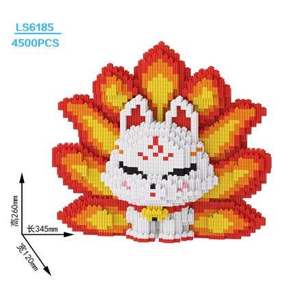 Figurine Renard à Neuf Queues en Blocs de Construction – Modèle Créature Fantastique à Assembler – Jeu Créatif Enfant Adulte – Décoration Originale