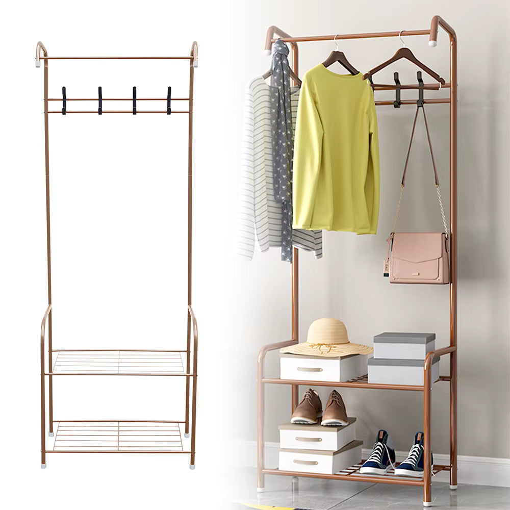 Porte-manteau 57 cm avec étagère à chaussures café