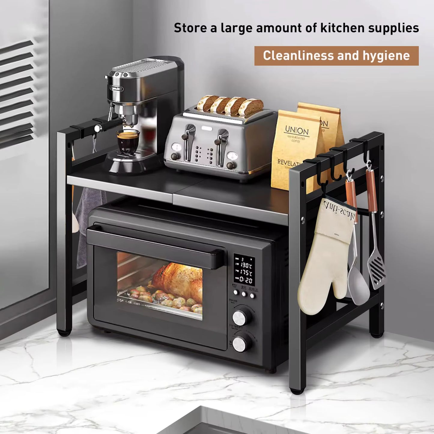 Organisateur d’étagère extensible pour micro-ondes 42–64 cm