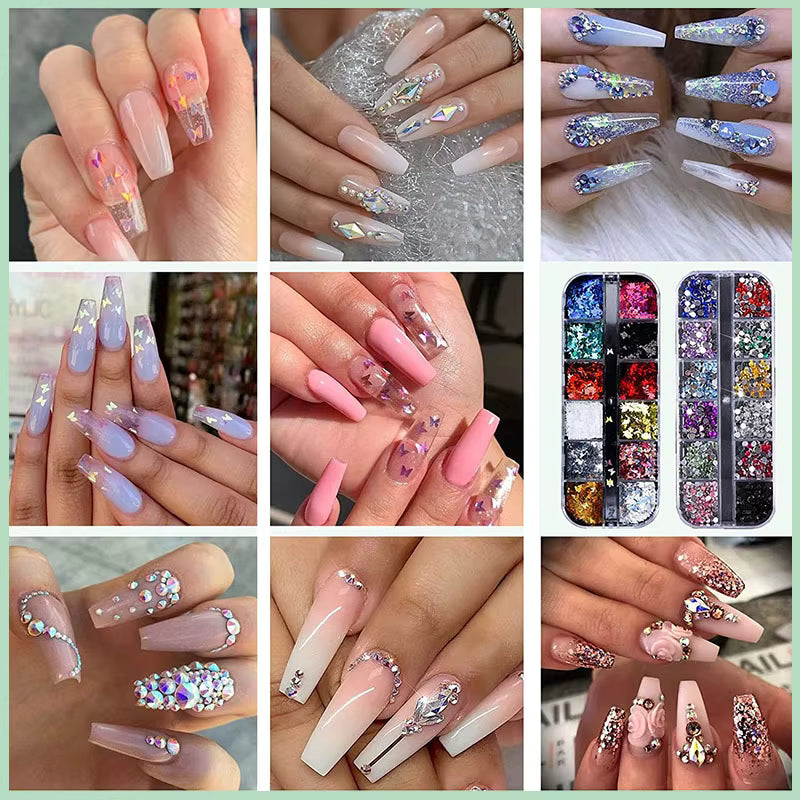 Kit Faux Ongles UV Gel Complet avec Poudre Acrylique, Paillettes et Lampe UV – Coffret Nail Art Manucure Professionnelle DIY – Accessoires Ongles Beauté
