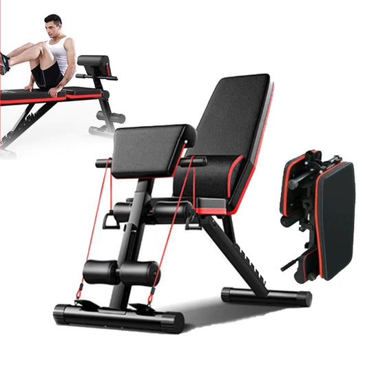 Banc de Musculation Multifonction 6-en-1 Pliable – Réglable – Développé Couché, Abdos & Haltères