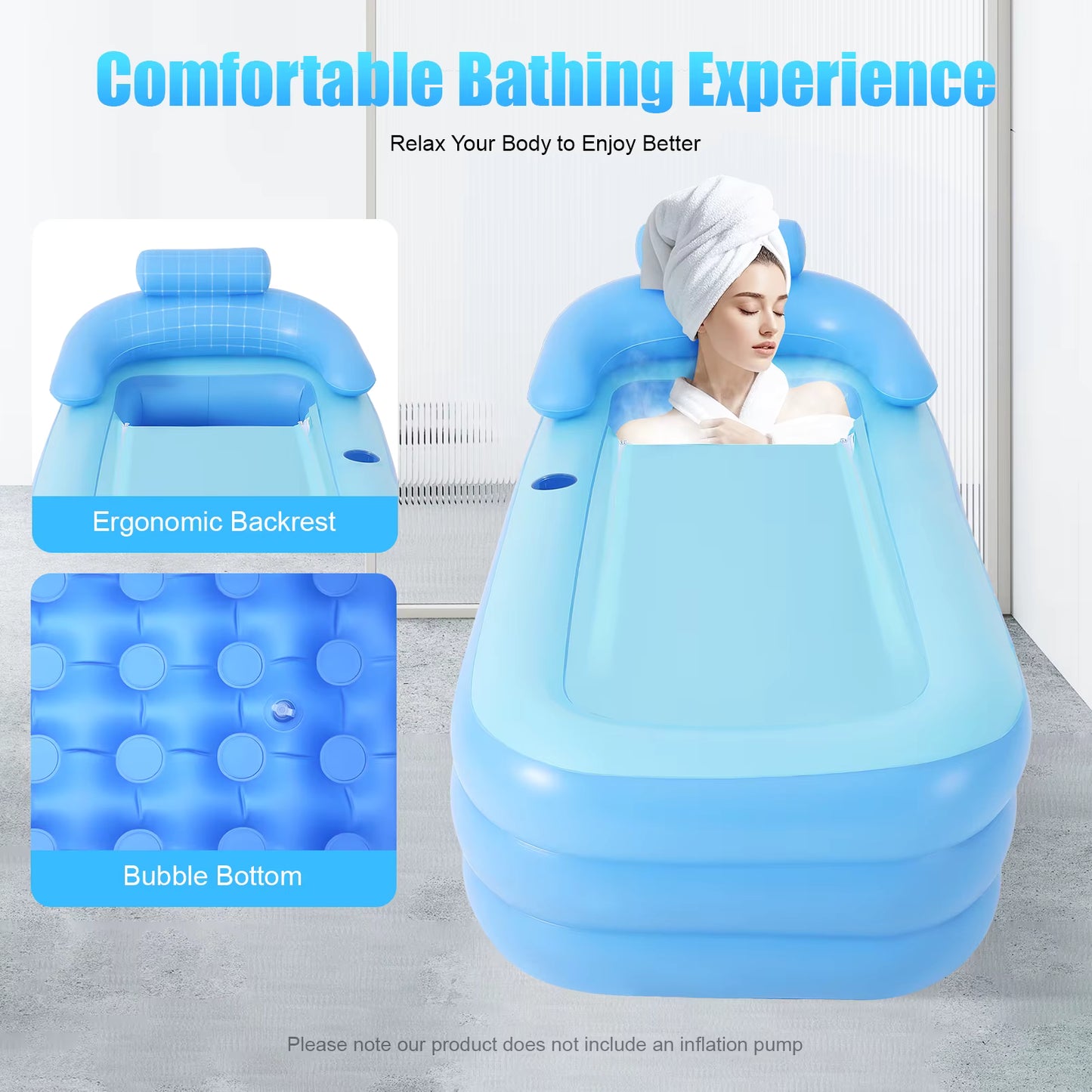 Baignoire Gonflable Adulte 160x84x64cm – Bain Portable avec Coussin et Isolation – SPA Maison Pliable – Utilisation Intérieure Extérieure