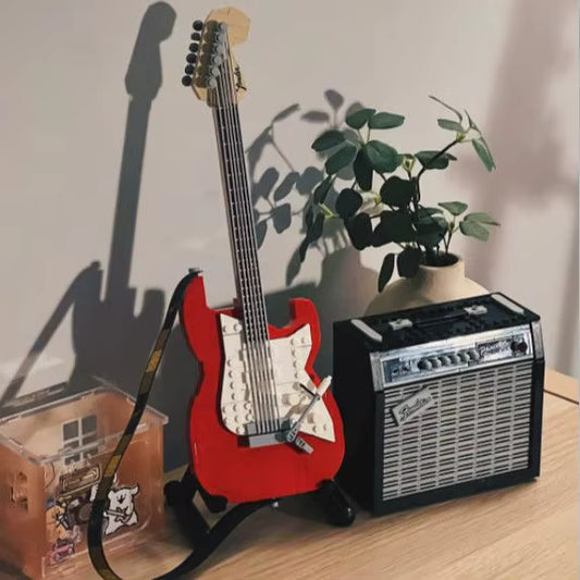 Mini Guitare Électrique Décorative avec Amplificateur et Support – Objet de Décoration Vintage Style Rock – Cadeau pour Musicien