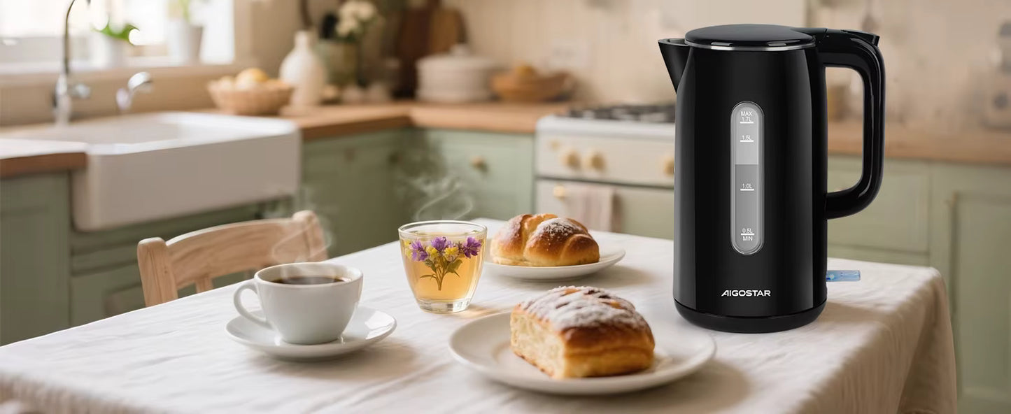 Bouilloire Électrique 1,7L en Acier Inoxydable – Chauffage Rapide, Indicateur de Niveau d’Eau, Arrêt Automatique, Design Compact