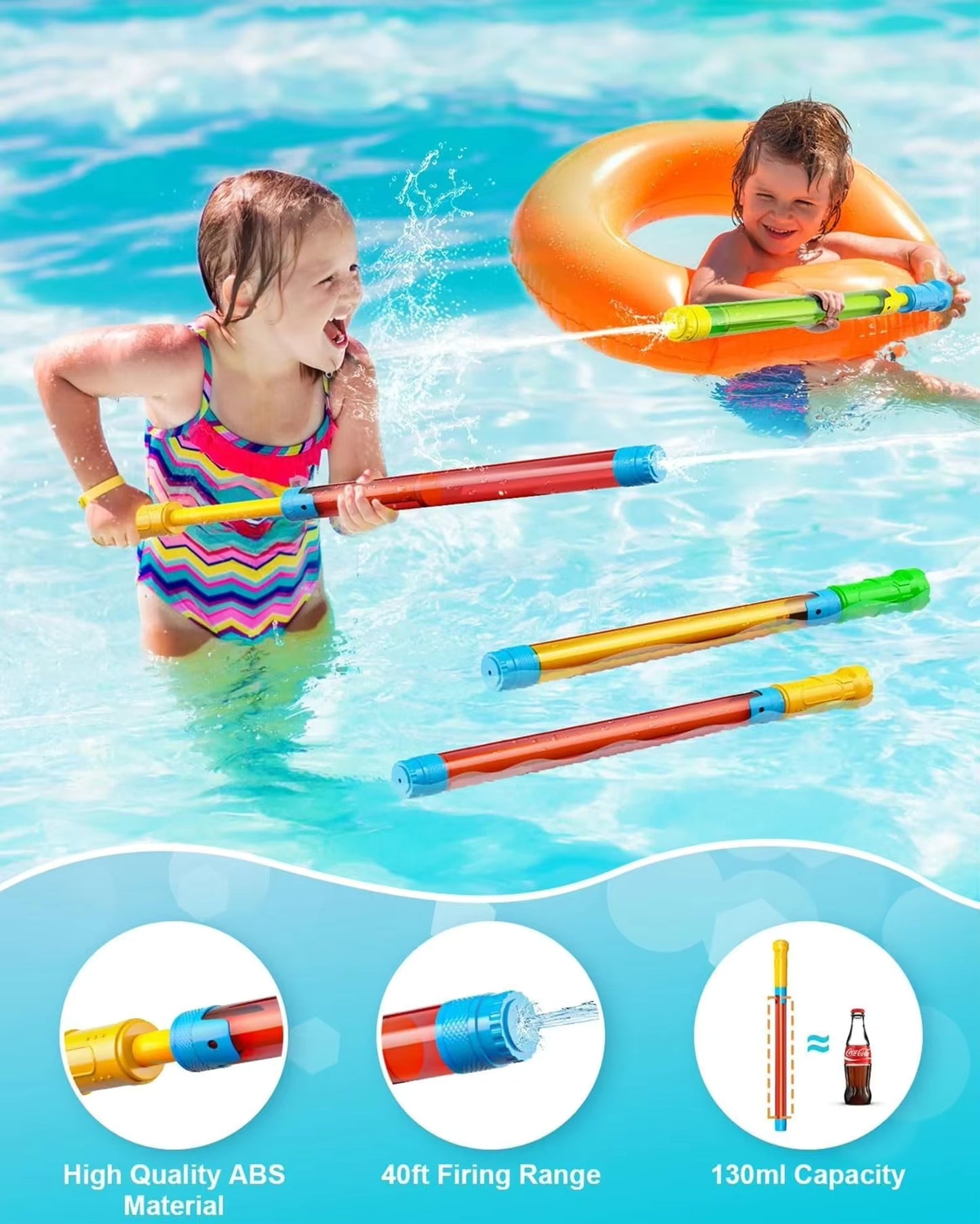 Lot de 6 Pistolets à Eau Grande Capacité – Longue Portée | Jeux Aquatiques Piscine Plage Jardin | Couleurs Assortis