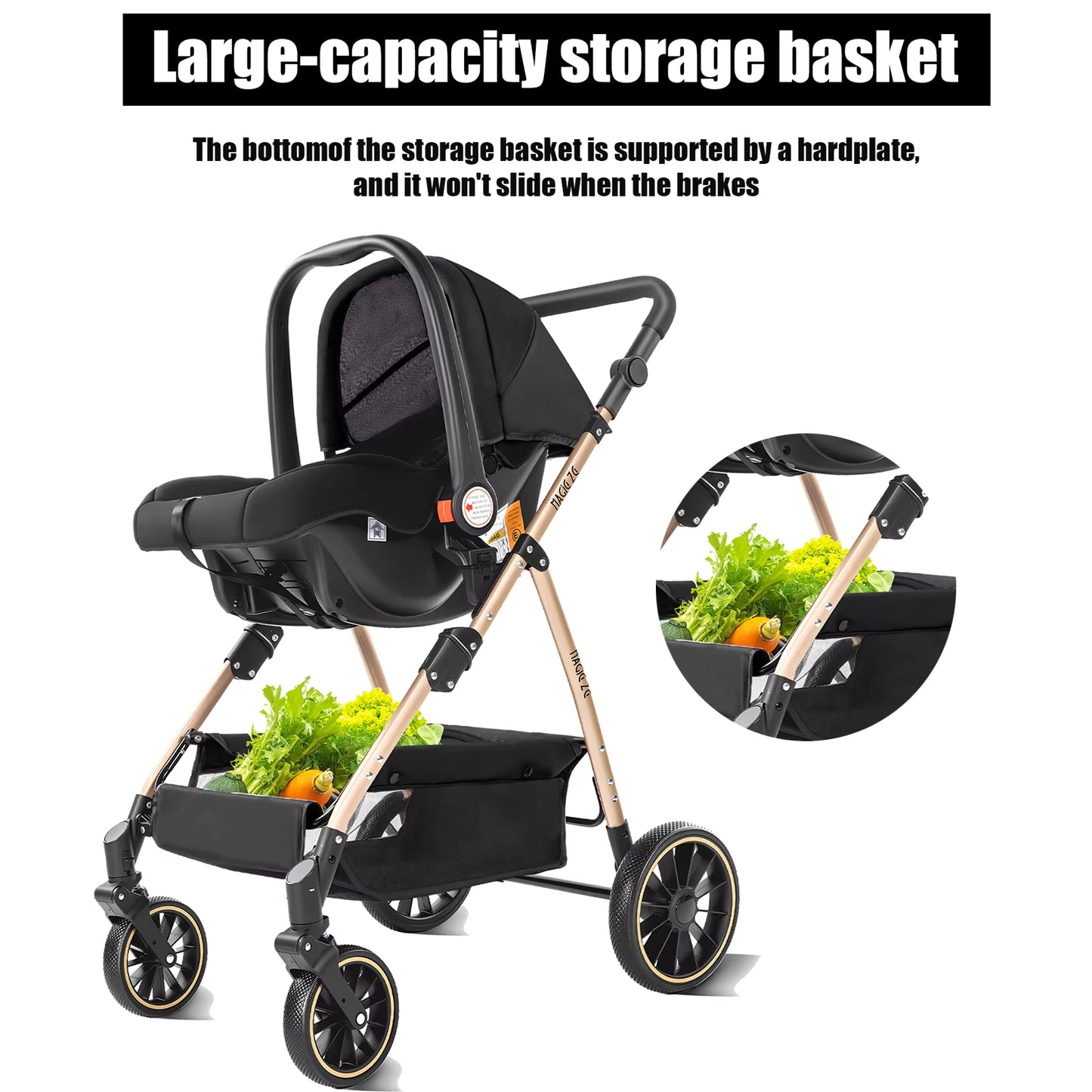 Poussette Bébé 3 Modes avec Siège Réversible – Système de Voyage Pliable – Dossier 180° – Suspension Anti-Chocs