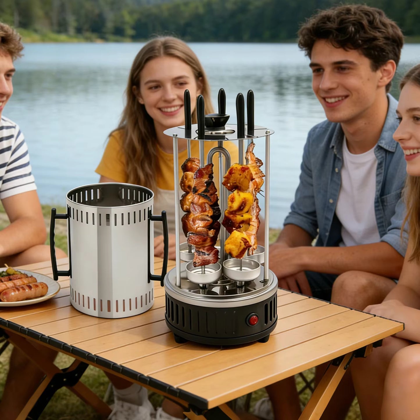 Machine à Kebab Électrique Rotative 1000 W – Rôtissoire Verticale Inox | Brochettes & Grillades à Domicile