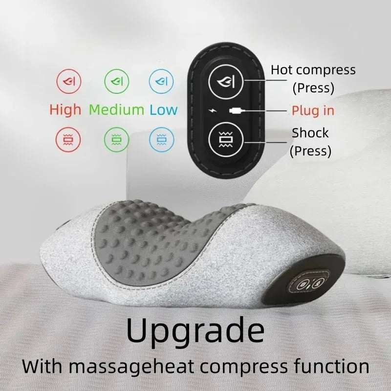 Oreiller de Massage Cervical Chauffant Électrique – Coussin Orthopédique pour Nuque et Cou – Fonction Vibrations et Chaleur – Relaxation Sommeil et Dos
