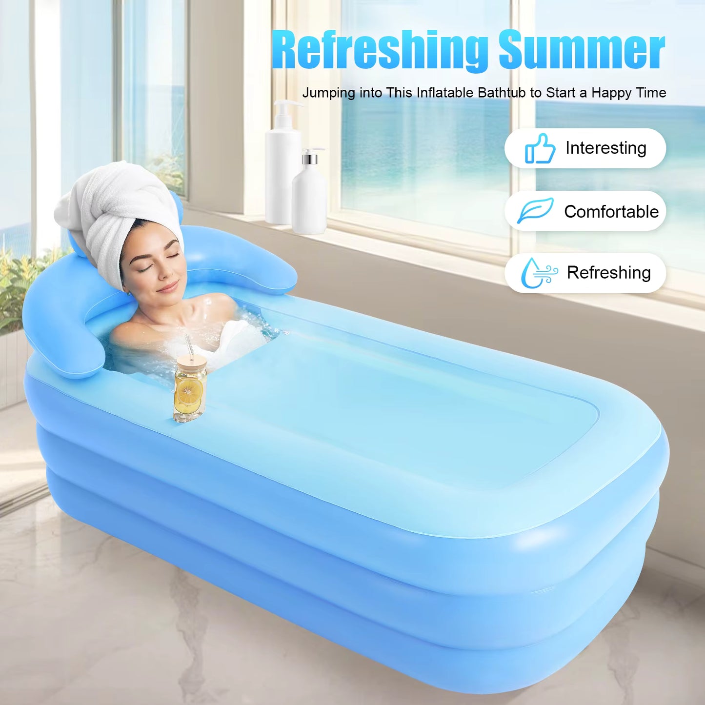 Baignoire Gonflable Adulte 160x84x64cm – Bain Portable avec Coussin et Isolation – SPA Maison Pliable – Utilisation Intérieure Extérieure