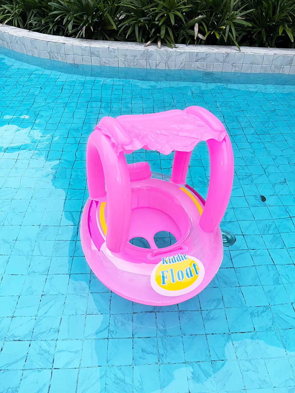 Bouée Bébé Gonflable avec Siège et Pare-Soleil Rose | Flotteur Piscine Enfant | Anneau de Natation Sécurisé | Accessoire Baignade Été