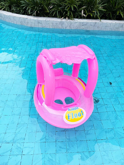 Bouée Bébé Gonflable Rose avec Siège & Pare-Soleil – Flotteur Piscine Enfant Sécurisé – Été
