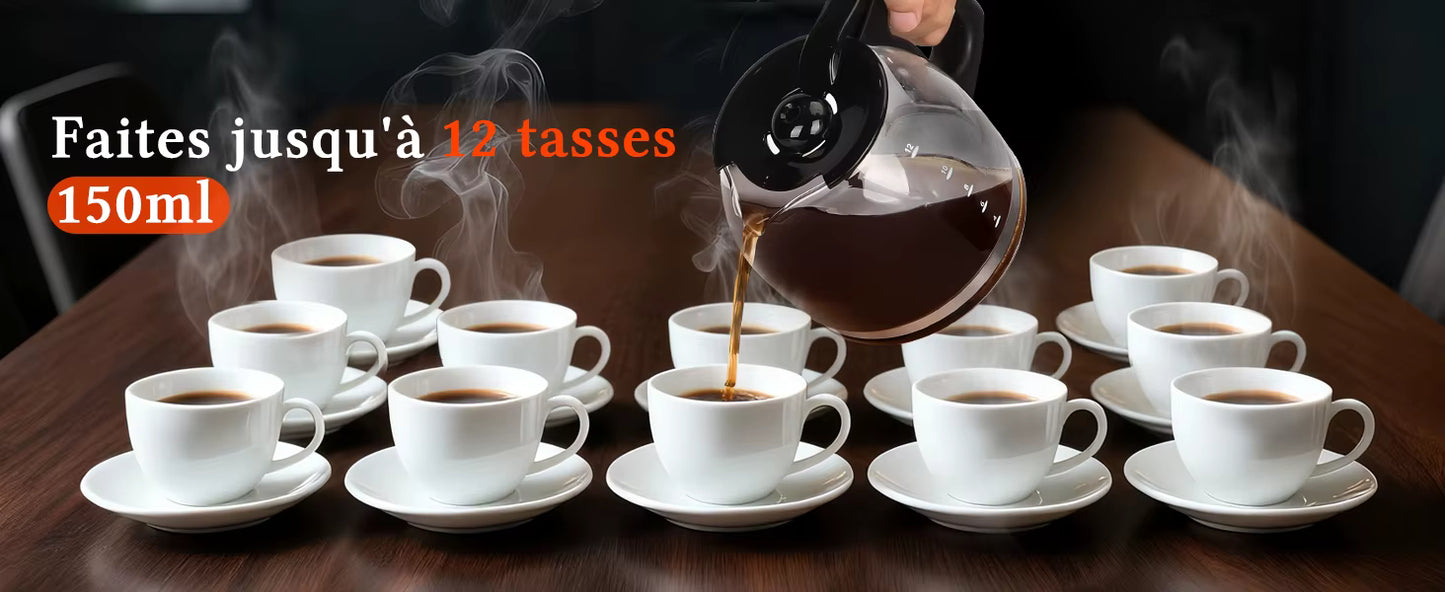 Cafetière Électrique 1,8L Programmable 24H – Machine à Café 12-15 Tasses avec Filtre Amovible, Maintien au Chaud, Écran LED
