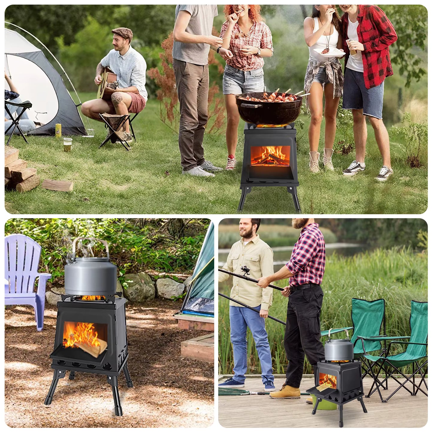 Poêle à Bois Portable Pliable pour Camping et Randonnée – Réchaud Extérieur avec Sac de Transport et Gants – Cuisine Plein Air