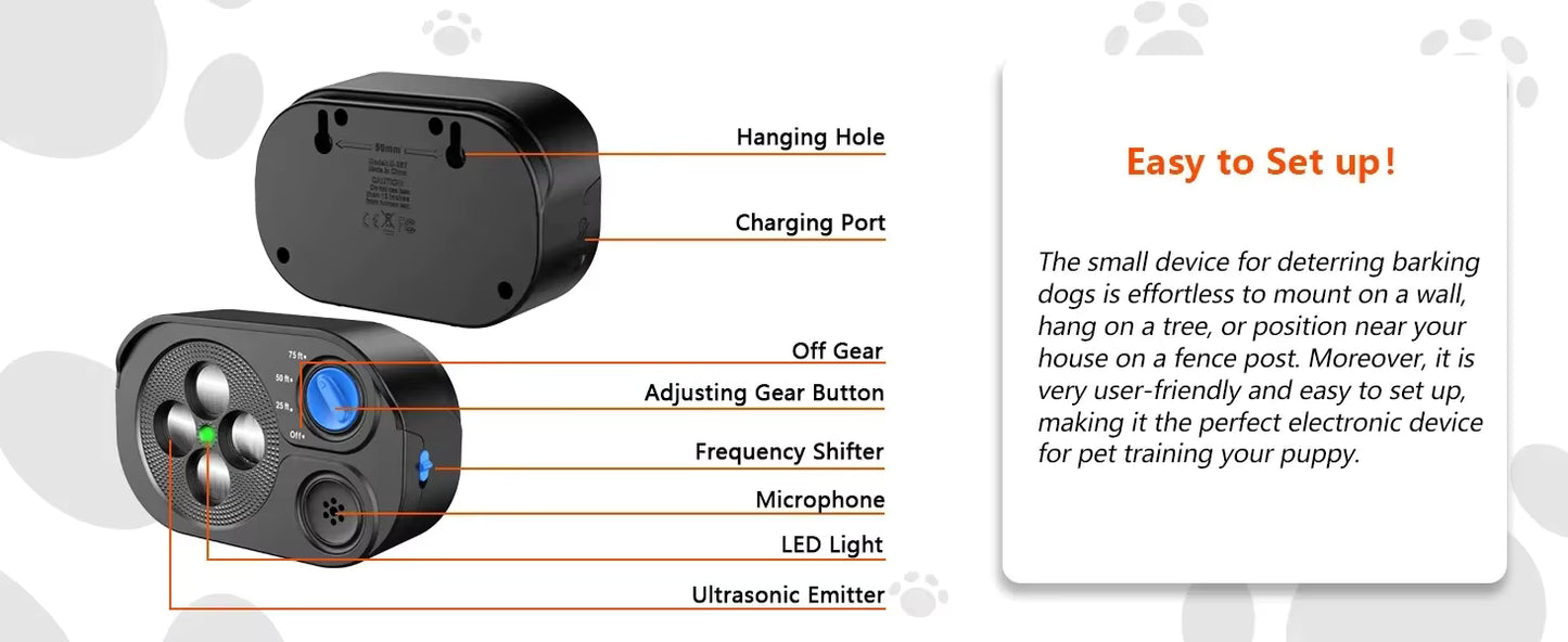 Dispositif Anti-Aboiement Ultrasonique pour Chien – Appareil de Dressage et Prévention des Aboiements – Contrôle Sonore Automatique Rechargeable USB – Noir