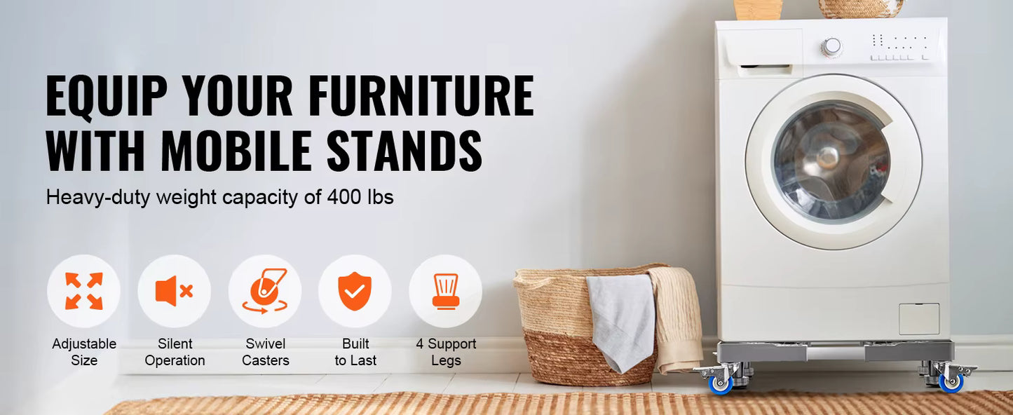 Support Mobile Réglable 400 lb – Base à Roulettes avec Freins – Chariot pour Réfrigérateur & Machine à Laver