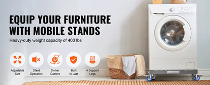 Support Mobile Réglable 400 lb – Base à Roulettes avec Freins – Chariot pour Réfrigérateur & Machine à Laver