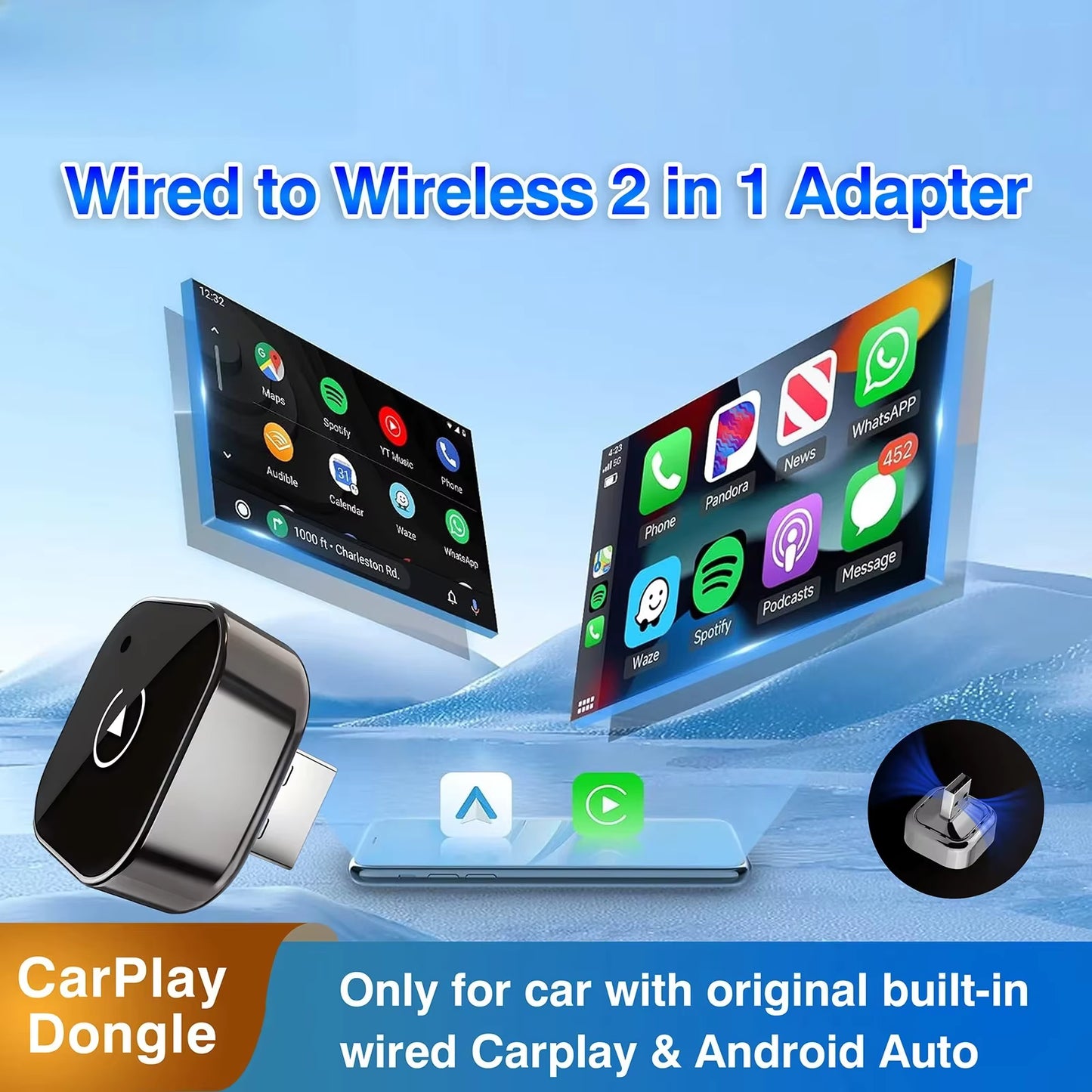 Adaptateur CarPlay Sans Fil pour iPhone – Dongle WiFi 5 GHz Plug & Play Compatible iOS 10+