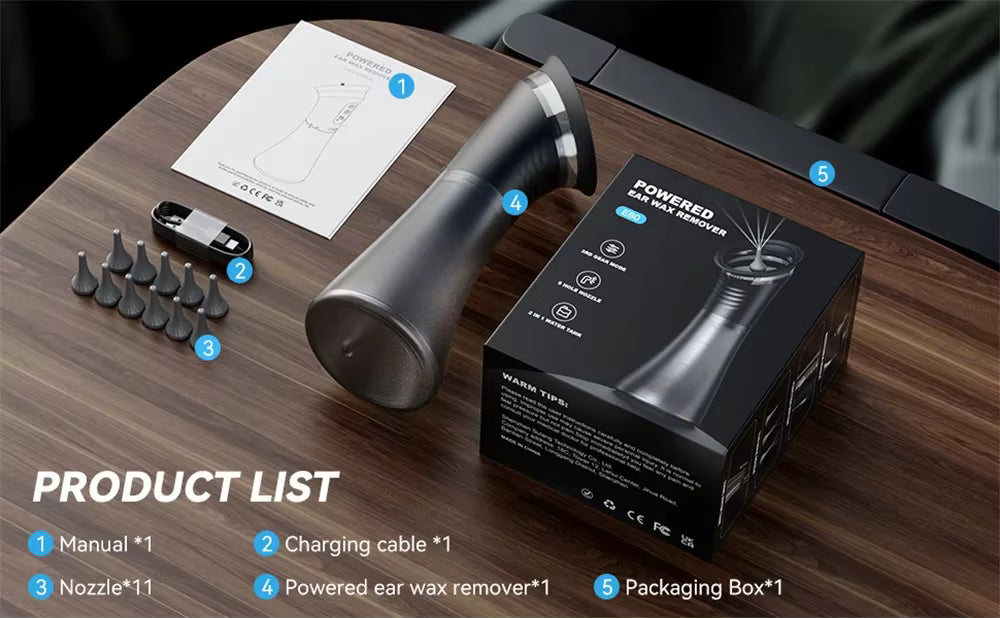 Système Électrique de Nettoyage des Oreilles – Irrigateur Auriculaire Rechargeable avec 3 Réglages de Pression – Élimination du Cérumen par Rinçage à Eau