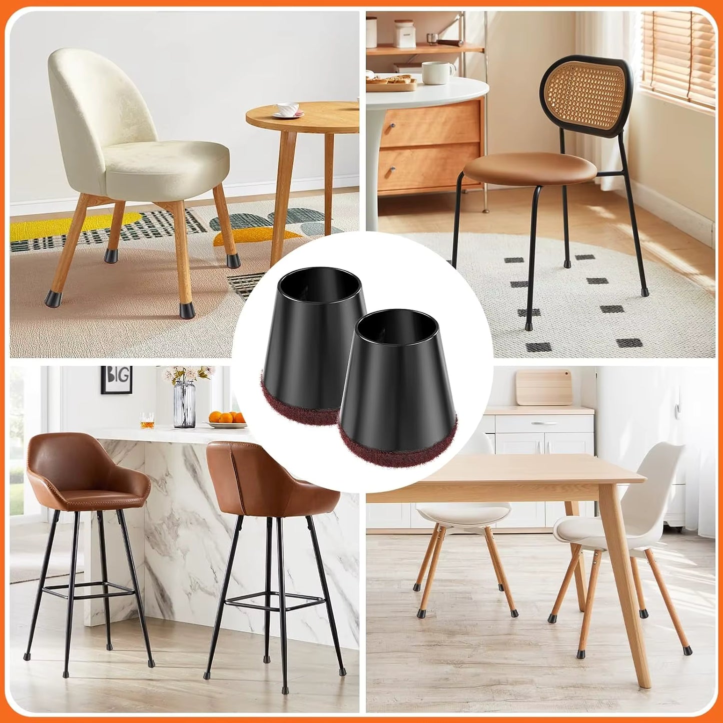 Lot de 40 Protège-Pieds de Chaise en Silicone avec Feutre – Embouts Antibruit Anti-Rayures pour Chaises, Tables et Meubles – Protection Sol Parquet Carrelage